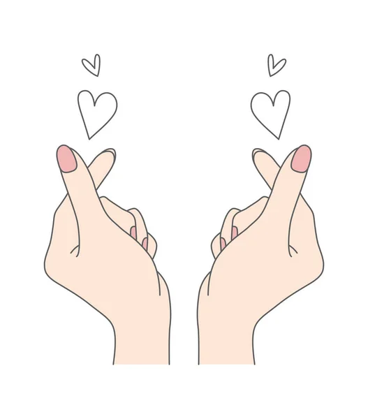 Parmaklarınla aşkın Kore sembolü. Kore aşk işareti, kalp şeklinde. Vektör İllüstrasyonu.