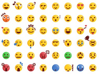 Modern Düz Stil Vektörü 'nde 48 Çeşitli Duygusal Paket Koleksiyonu. Emoji Simgesi Paketi.