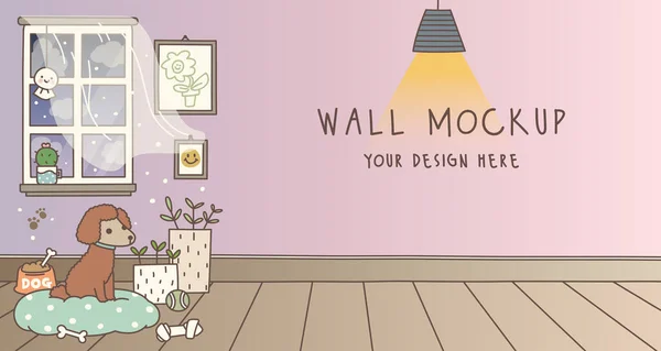 Boş Duvar Vektörü İllüstrasyonunda Kaniş Köpekli Şirin El Duvar Modeli. Duvar Model Arkaplan Şablonu.