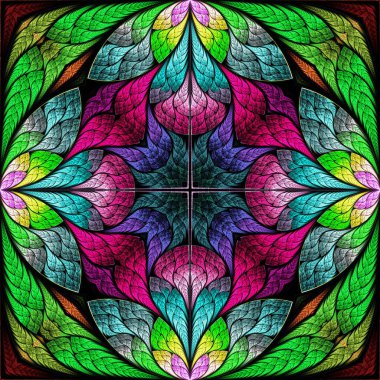 Renkli çiçek desenleri, vitray şeklinde. Davetiyeler, defter kapakları, telefon kılıfları, kartpostallar, duvar kağıtları gibi şeyler için kullanabilirsiniz. Yaratıcı tasarım için sanat.