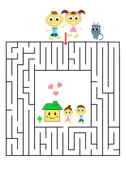 Jogo Labirinto Engraçado Para Crianças Pré Escolares Ilustração Educação Lógica — Fotografia de Stock