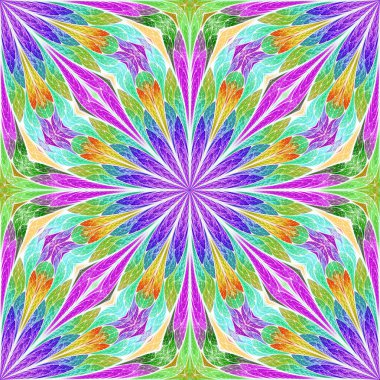 Renkli çiçek desenleri, vitray şeklinde. Davetiyeler, defter kapakları, telefon kılıfları, kartpostallar, duvar kağıtları gibi şeyler için kullanabilirsiniz. Yaratıcı tasarım için sanat.