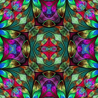 Çok renkli kesintisiz arka planda vitray pencere stili. Bu davetler, defter kapakları, telefon case, kartpostallar, kartları, duvar kağıtları ve benzeri kullanabilirsiniz. Yaratıcı tasarım, sanat ve eğlence için resimler.