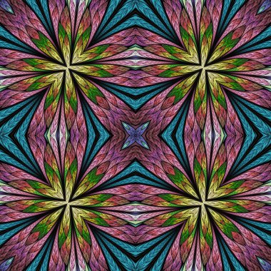 Renkli çiçek desenleri, vitray şeklinde. Davetiyeler, defter kapakları, telefon kılıfları, kartpostallar, duvar kağıtları gibi şeyler için kullanabilirsiniz. Yaratıcı tasarım için sanat.