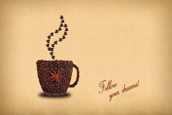 Egy Csésze Kávé Szívek Fotó Kreatív Koncepció Készült Szemes Kávé — Stock Fotó