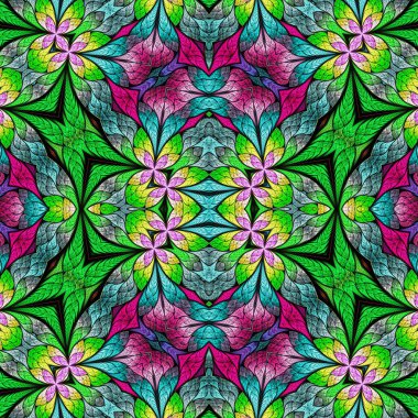 Renkli çiçek desenleri, vitray şeklinde. Davetiyeler, defter kapakları, telefon kılıfları, kartpostallar, duvar kağıtları gibi şeyler için kullanabilirsiniz. Yaratıcı tasarım için sanat.