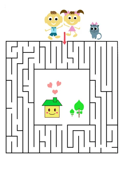 Jogo Labirinto Engraçado Para Crianças Pré Escolares Ilustração Educação Lógica — Fotografia de Stock