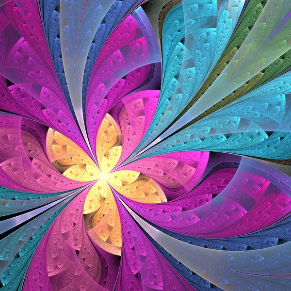 Beautiful Diagonal Fractal Flower Butterfly Stained Glass Window Style Element — Stock Photo, Image