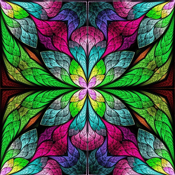 Beautiful Fractal Flower Butterfly Stained Glass Window Style You Can — Stock Photo, Image