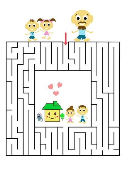 就学前の子供のための面白い迷路ゲーム 就学前の子供のための論理教育のイラスト — ストック写真