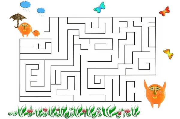 Funny Maze Game Preschool Children Illustration Logical Education Children Preschool — Stock Photo, Image