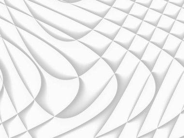 Beyaz ve açık gri fütüristik desen. Arka planlar, şablonlar, arka planlar, yüzey, tekstil ve kumaş tasarımları için tek renkli tasarım. 3d resimleme