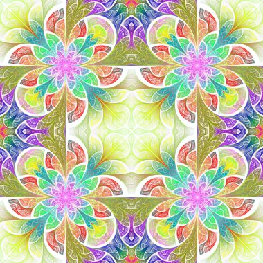 Renkli çiçek desenleri vitray şeklinde. Davetiyeler, defter kapakları, telefon kılıfları, kartpostallar, duvar kağıtları gibi şeyler için kullanabilirsiniz. Yaratıcı tasarım için sanat.