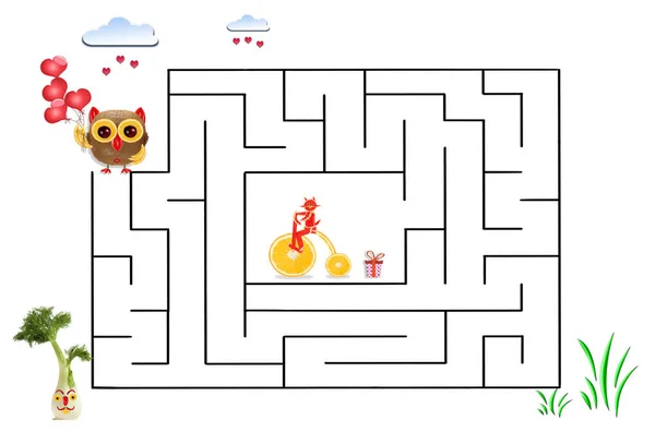 Funny Maze Game Preschool Children Illustration Logical Education Children Preschool — Stock Photo, Image