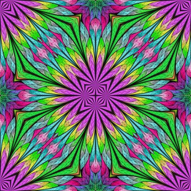 Renkli çiçek desenleri, vitray şeklinde. Davetiyeler, defter kapakları, telefon kılıfları, kartpostallar, duvar kağıtları gibi şeyler için kullanabilirsiniz. Yaratıcı tasarım için sanat.