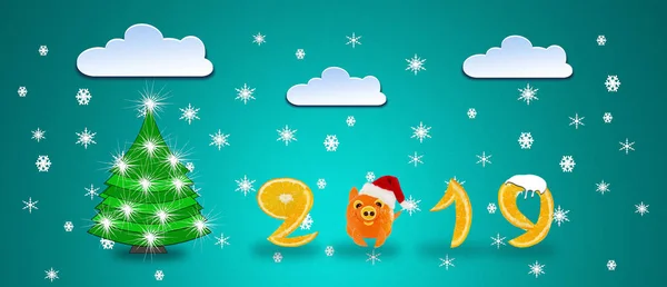 Merry Christmas Happy New Year Winter Card 2019 Concept — стоковое фото