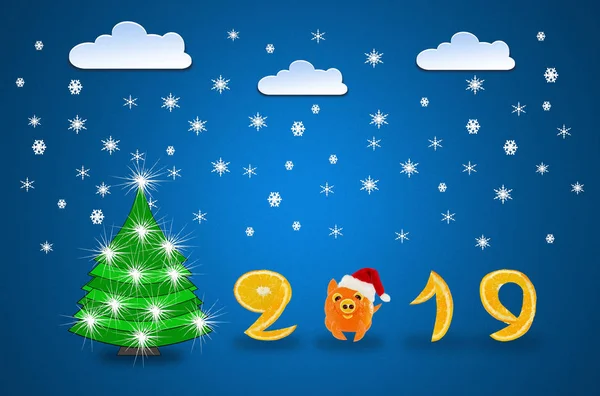 Merry Christmas Happy New Year Winter Card 2019 Concept — стоковое фото