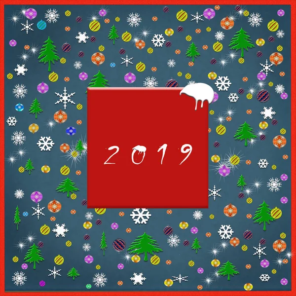 Merry Christmas Happy New Year Winter Card 2019 Concept — стоковое фото