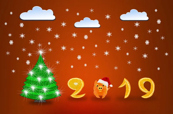 Merry Christmas Happy New Year Winter Card 2019 Concept — стоковое фото