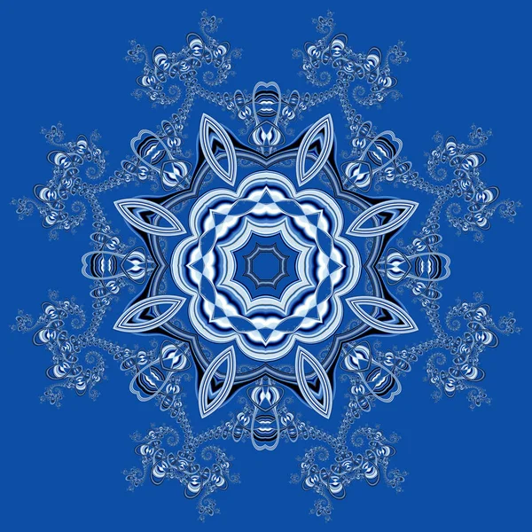 Fabulous fractal background with circle ornament. Snowflakes openwork pattern. Mary Christmas and Happy New Year theme.
