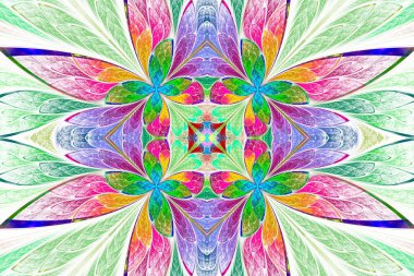 Simetrik çok renkli çiçek deseni vitray pencere stili ışık içinde. Oluşturulan bilgisayar grafikleri.