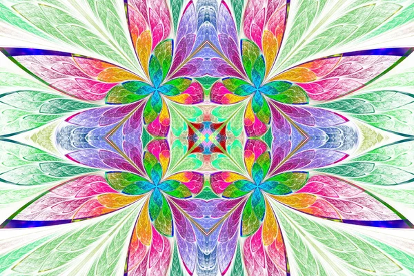 Symmetrisches Mehrfarbiges Blumenmuster Glasfenster Stil Auf Licht Computergenerierte Grafik — Stockfoto
