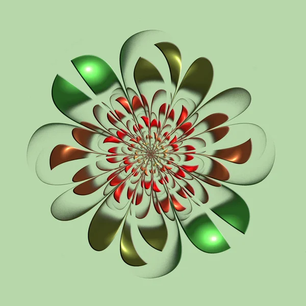 Yeşil artalan üzerinde kabartmalı etkisi ile güzel fraktal çiçek — Stok fotoğraf
