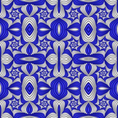 Dikişsiz soyut şenlikli desen, mavi ve beyaz. Kiremitli etnik 