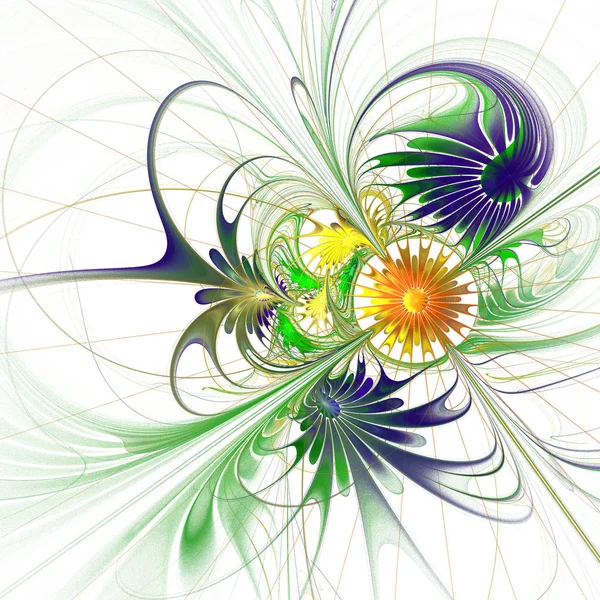 Kwiat tło w fractal design. Paleta niebieski i pomarańczowy. Na — Zdjęcie stockowe