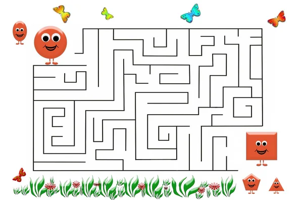 Jogo de labirinto engraçado para crianças pré-escolares. Ilustração da lógica — Fotografia de Stock