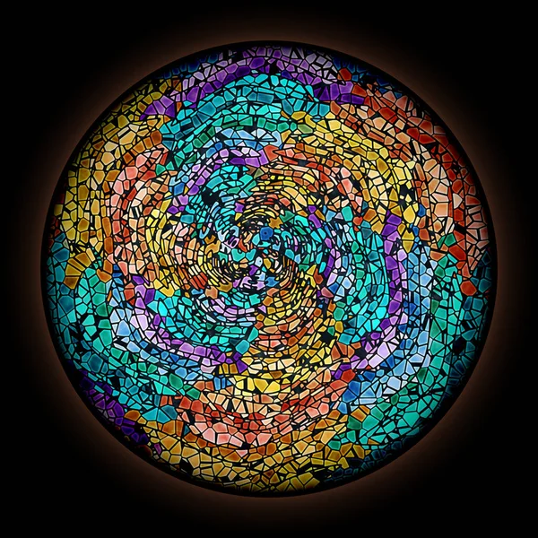 Gotik Vitraylı Yuvarlak Çerçeveli Renkli Desen Çok Renkli Spiral Soyut — Stok fotoğraf