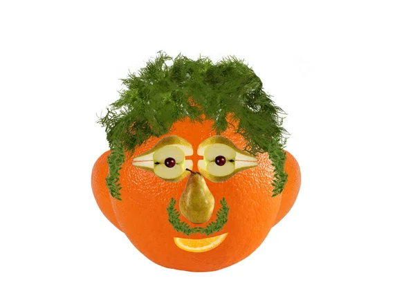 Kreativ Mat Koncept Roligt Porträtt Apelsin Grönsaker Och Frukt — Stockfoto