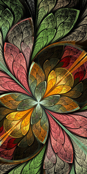 Multicolored Beautiful fractal flower in stained-glass window style. You can use it for invitations, notebook covers, phone case, postcards, cards, wallpapers. Artwork for creative design and art.