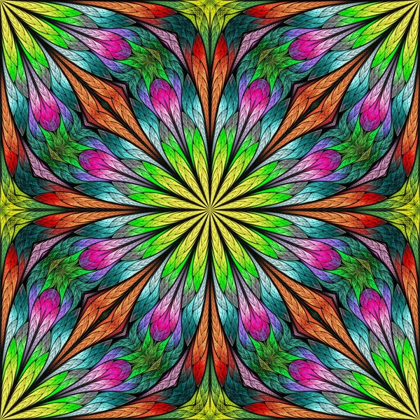 Multicolored Fractal Flower Stained Glass Window Style You Can Use — Stock Photo, Image