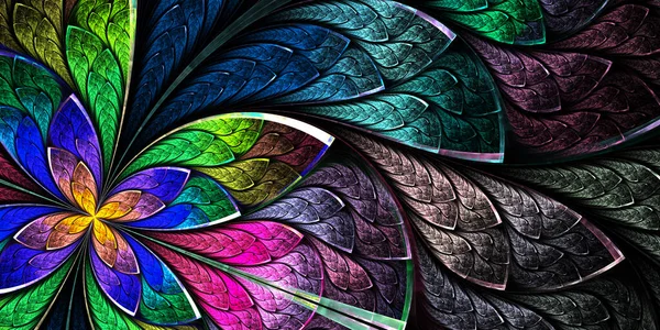 Multicolored Beautiful Fractal Flower Stained Glass Window Style You Can — Stock Photo, Image