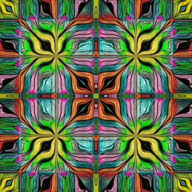 Şekil verilmiş çiçekten pürüzsüz, çok renkli desen. Vitray pencere, fayans, mozaik, seramik, defter kılıfları, telefon kılıfı, kartpostallar, duvar kağıtları için kullanabilirsiniz. Tasarım ve sanat eserleri.