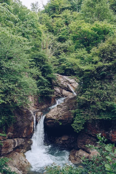 Cachoeira Selva Que Flui Rio Montanha Cor Silenciada — Fotografia de Stock