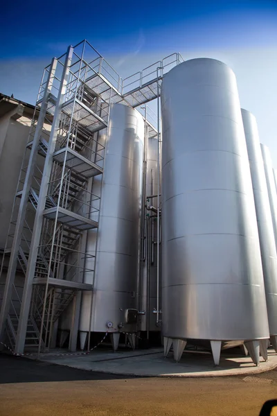 Metallic Silos Chemical Plant — Stock Photo, Image