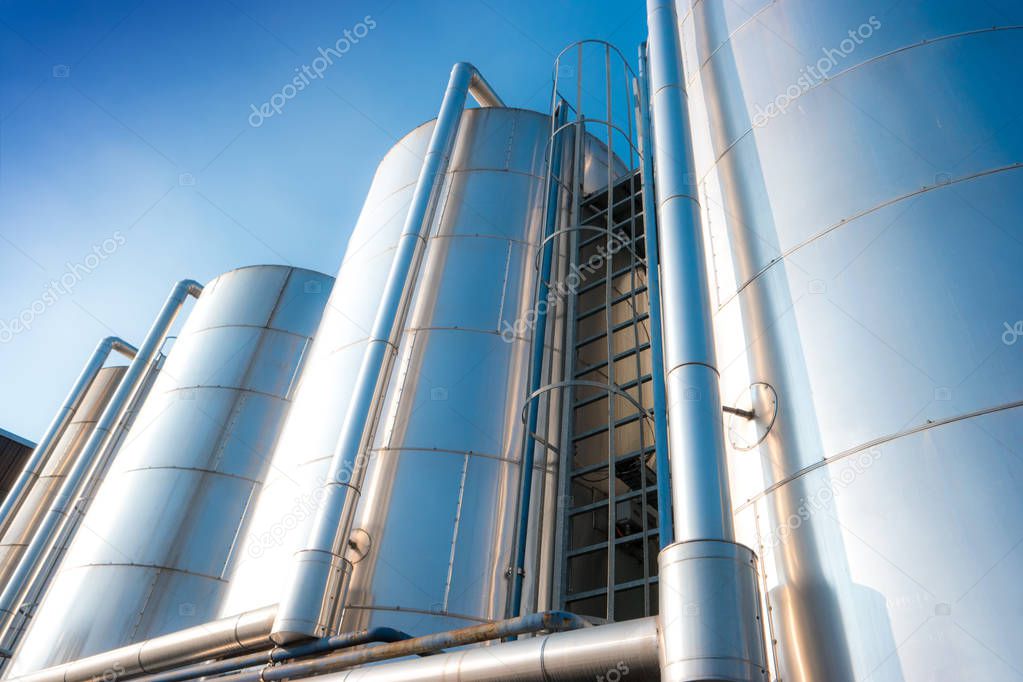 a Metallic silos of a chemical plant