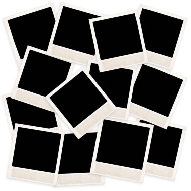 Beyaz arka plan üzerinde birçok eski Polaroid