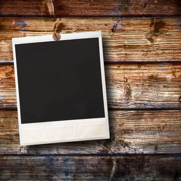 Old Polaroid Hanging Wooden Background — Stock Photo, Image