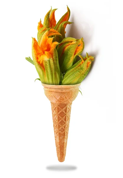 Delicioso Cono Helado Con Sabor Flores Calabaza — Foto de Stock