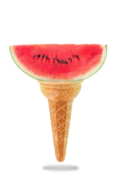 Delicioso Cone Sorvete Com Sabor Melancia — Fotografia de Stock