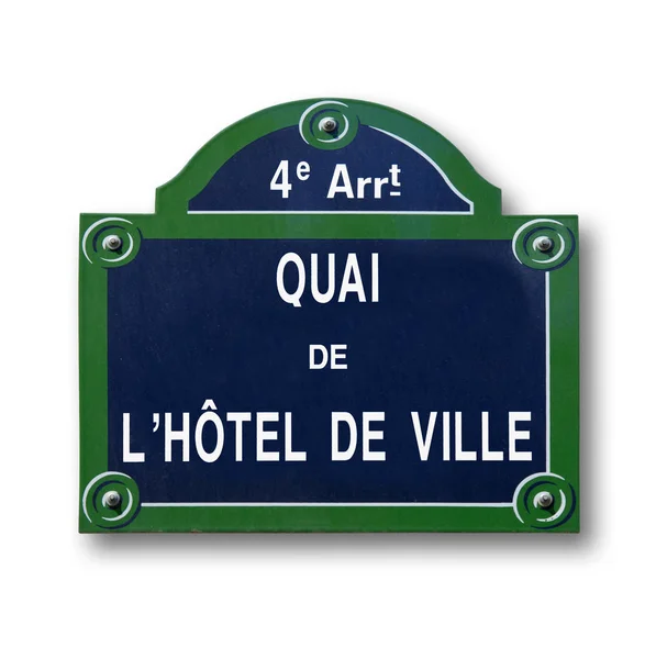 Original Plaque Street Paris White Background — Stock Photo, Image