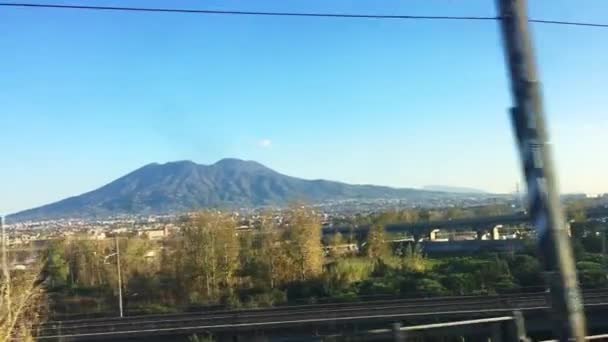 Vesuvius Seen Moving Train — Stock Video