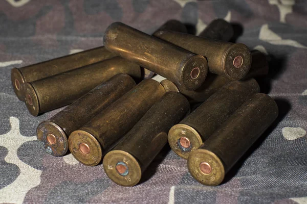 Hunting still life, hunter cartridge belt with shotgun shells. — Stock Photo, Image