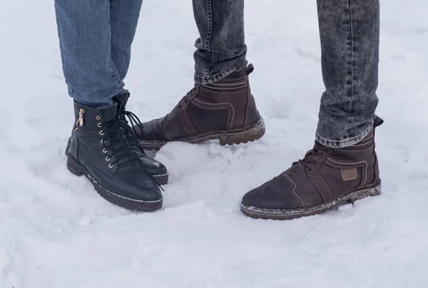 Men Women Shoes Snow — Stock Photo, Image