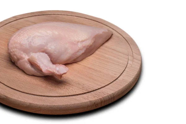Świeże Mięso Kurczaka Świeży Filet Kurczaka Skrzydłem Drewnianej Desce Rozbioru — Zdjęcie stockowe