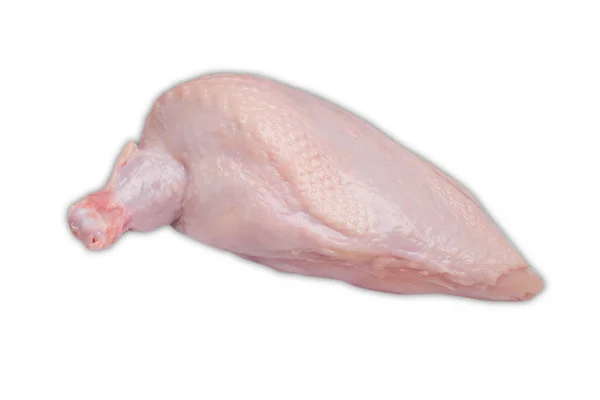 新鮮な鶏の肉白い背景に羽のある新鮮な鶏の切り身白い背景に生の鶏の肉 そうだ健康食品 チッケン スプリーム — ストック写真