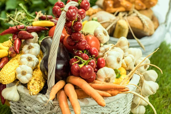 Basket is filled with autumn vegetables.Fruit basket.
